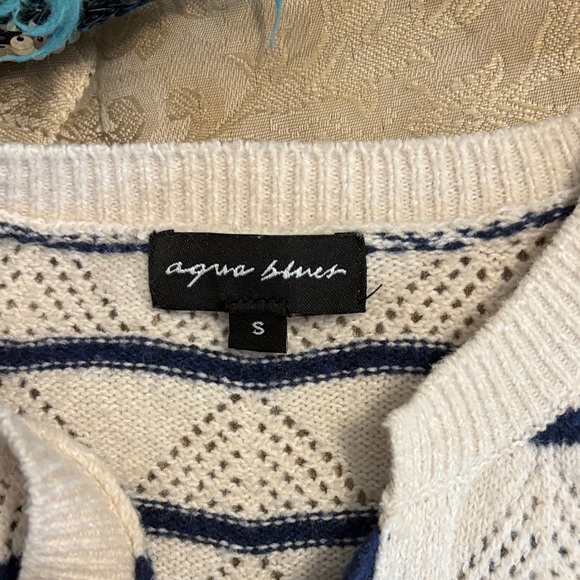 Agua Bendita White & Navy Striped Tie-Front Cardigan - Picture 3 of 3